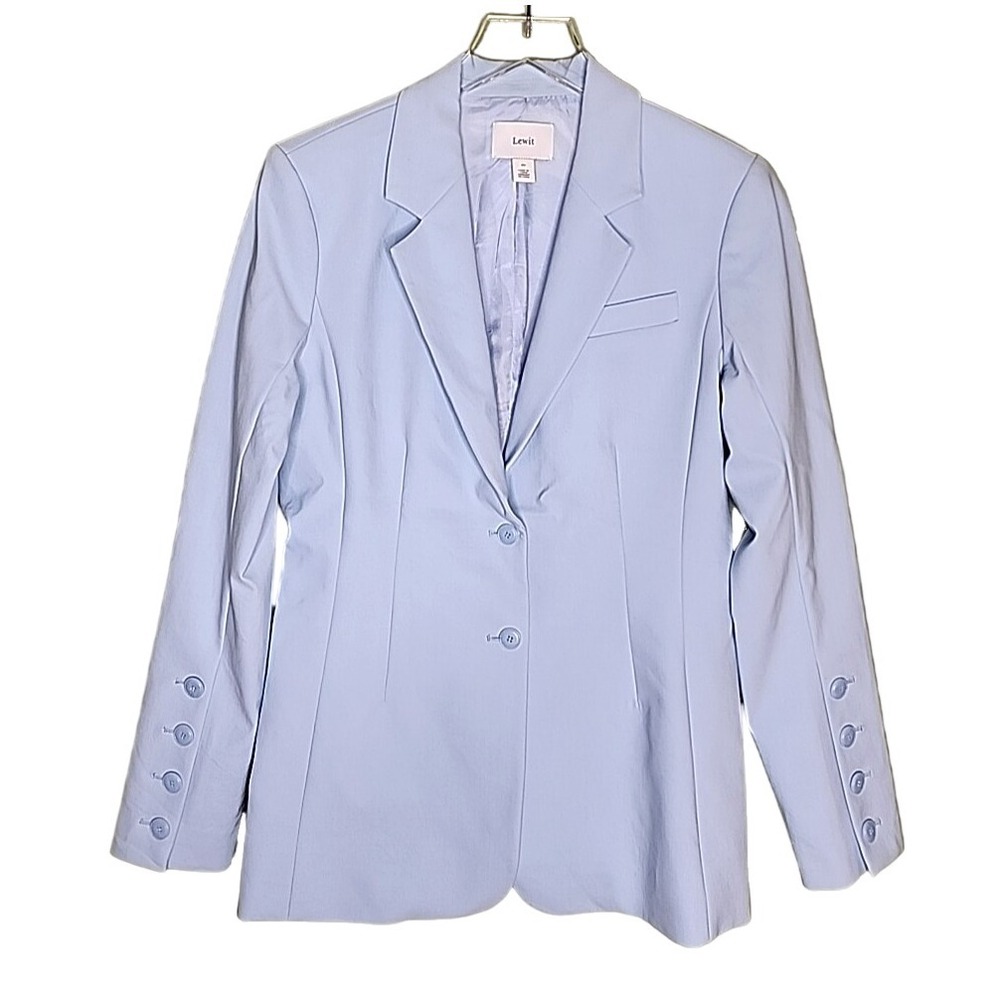 Lewit Baby Blue Blazer 10 Single Breasted Two Button Pastel Business Work Preppy